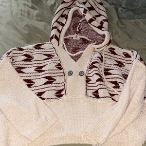 POL Cream and Maroon V-Neck Sweater
